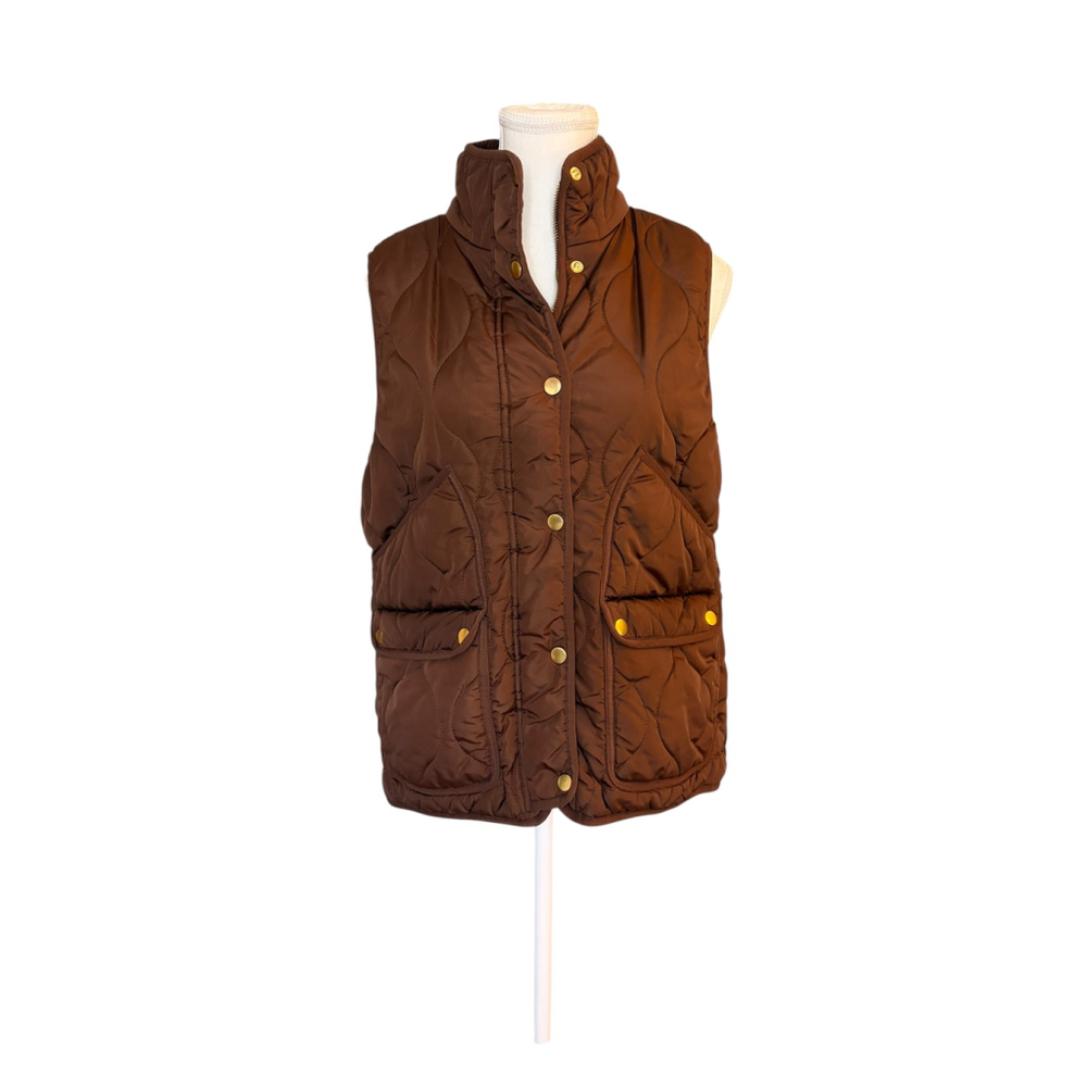 J.Crew Signature Quilted Puffer Vest Women’s Medium Brown PrimaLoft‎ Size Medium - Picture 2 of 8